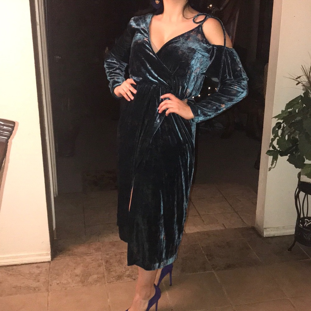 Zara emerald floral velvet dress - Picture 2 of 8